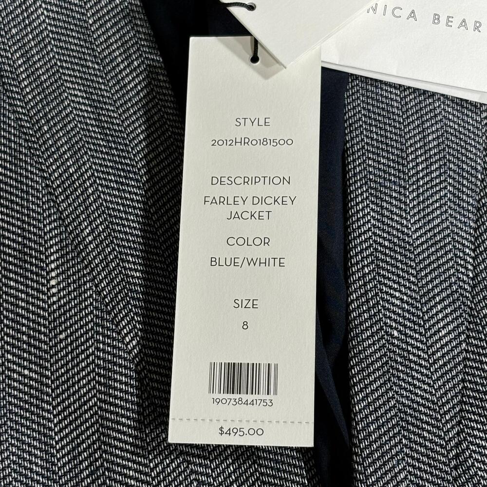 Veronica Beard Blazer Womens 8 Blue Farley Dickey Jacket Herringbone Linen - Picture 6 of 16